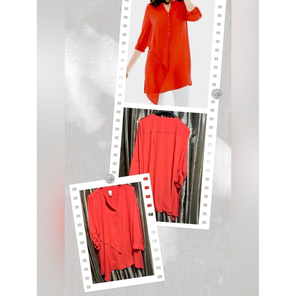 Chico's Coral-Red Asymmetrical Tunic Top #1999